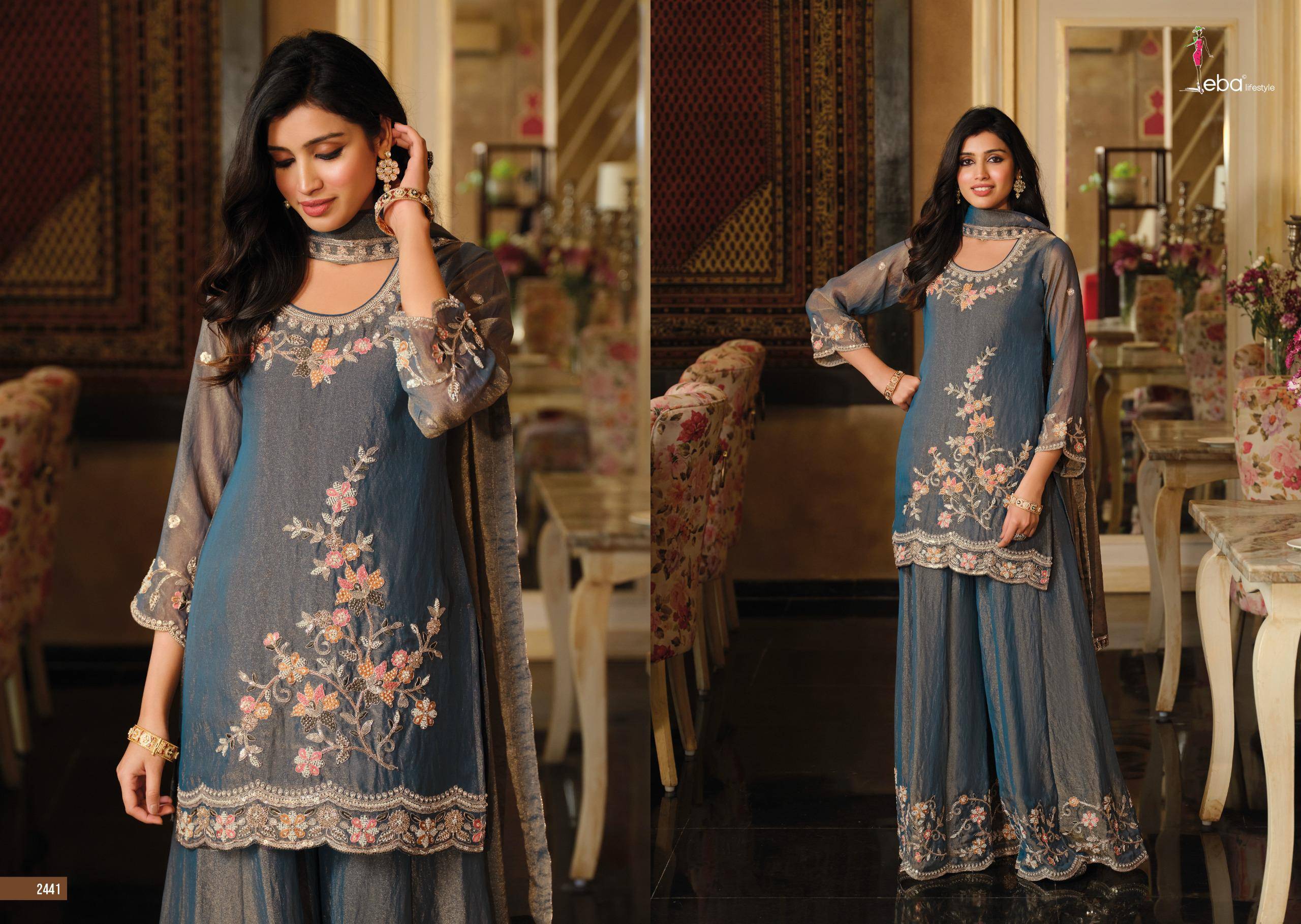 GULBANO By Eba Lifestyle 2441 To 2442 Series Ready To Wear Heavy Chinnon Dresses At Wholesale Price